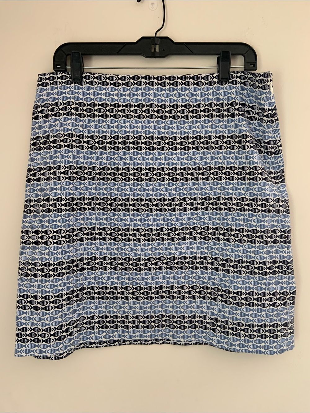 Talbots Novelty Print Fish Nautical Navy Blue Women’s Cotton Skirt 12 Coastal